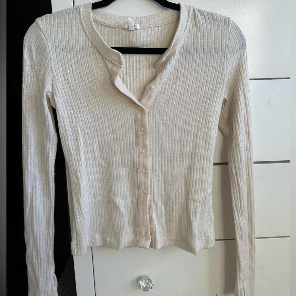 Aerie Cream Ribbed Women's Button-Down pajama Shirt